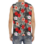 White Tropical Hibiscus Pattern Print Men's Fitness Tank Top