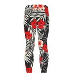 White Tropical Hibiscus Pattern Print Men's leggings