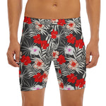 White Tropical Hibiscus Pattern Print Men's Long Boxer Briefs