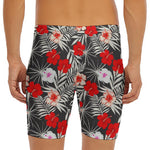 White Tropical Hibiscus Pattern Print Men's Long Boxer Briefs