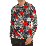 White Tropical Hibiscus Pattern Print Men's Long Sleeve Rash Guard