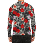 White Tropical Hibiscus Pattern Print Men's Long Sleeve Rash Guard