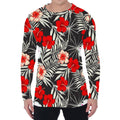 White Tropical Hibiscus Pattern Print Men's Long Sleeve T-Shirt