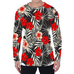 White Tropical Hibiscus Pattern Print Men's Long Sleeve T-Shirt