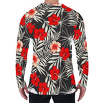 White Tropical Hibiscus Pattern Print Men's Long Sleeve T-Shirt