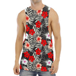 White Tropical Hibiscus Pattern Print Men's Muscle Tank Top