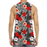 White Tropical Hibiscus Pattern Print Men's Muscle Tank Top