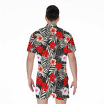 White Tropical Hibiscus Pattern Print Men's Rompers