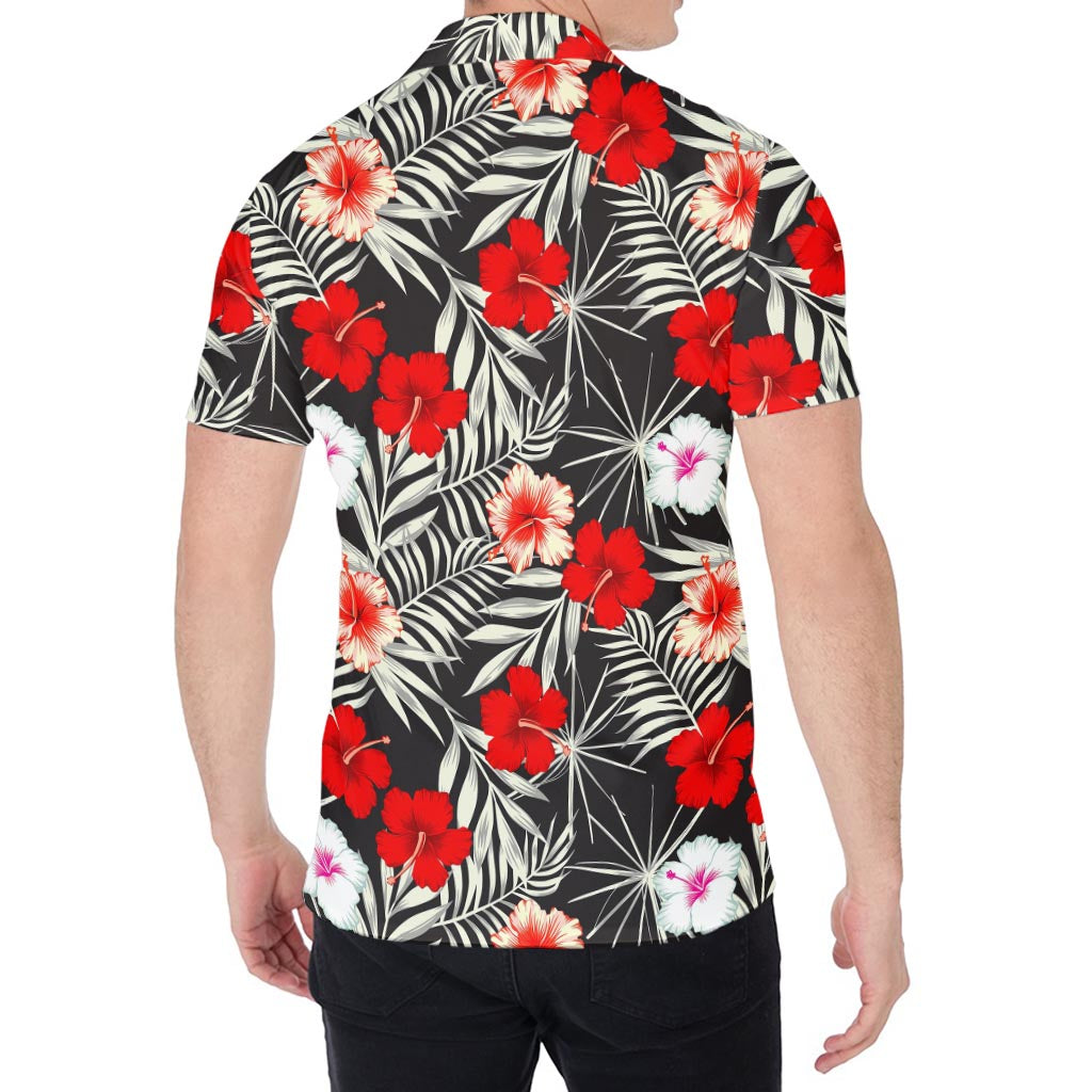 White Tropical Hibiscus Pattern Print Men's Shirt