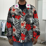 White Tropical Hibiscus Pattern Print Men's Shirt Jacket