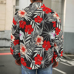 White Tropical Hibiscus Pattern Print Men's Shirt Jacket