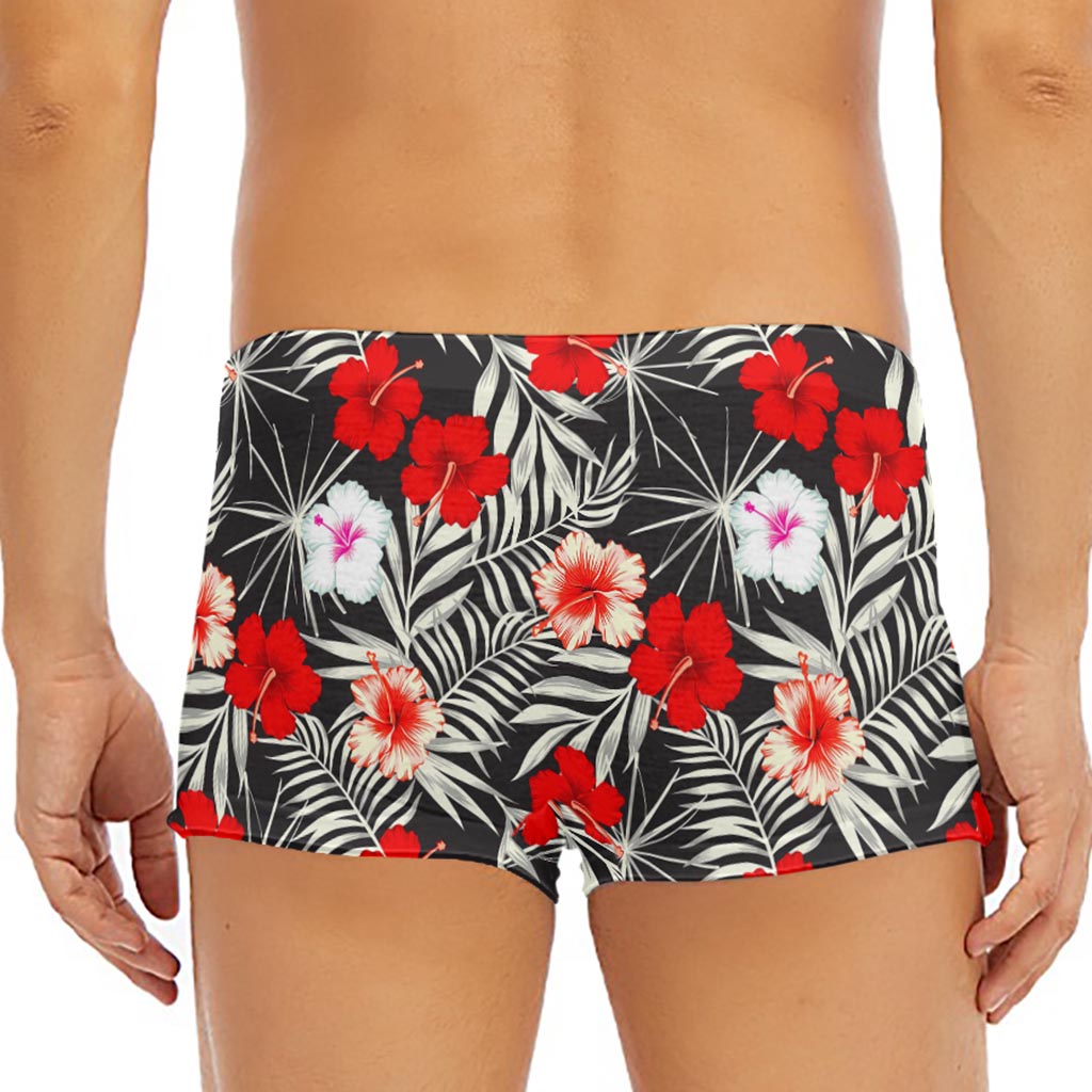 White Tropical Hibiscus Pattern Print Men's Short Boxer Briefs