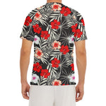 White Tropical Hibiscus Pattern Print Men's Short Sleeve Rash Guard