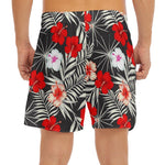 White Tropical Hibiscus Pattern Print Men's Split Running Shorts