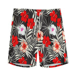 White Tropical Hibiscus Pattern Print Men's Sports Shorts