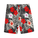 White Tropical Hibiscus Pattern Print Men's Sports Shorts