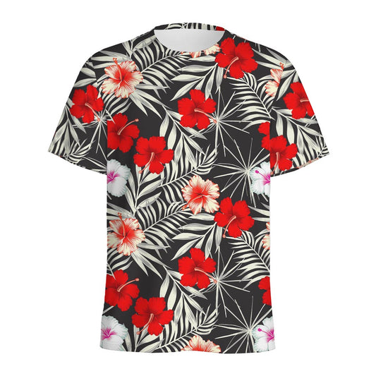 White Tropical Hibiscus Pattern Print Men's Sports T-Shirt