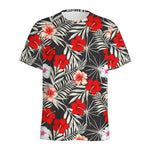 White Tropical Hibiscus Pattern Print Men's Sports T-Shirt