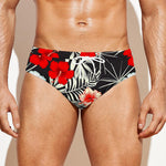 White Tropical Hibiscus Pattern Print Men's Swim Briefs