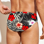 White Tropical Hibiscus Pattern Print Men's Swim Briefs