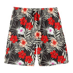 White Tropical Hibiscus Pattern Print Men's Swim Trunks
