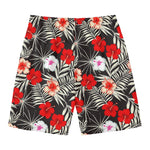 White Tropical Hibiscus Pattern Print Men's Swim Trunks