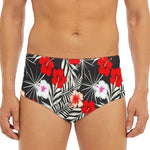 White Tropical Hibiscus Pattern Print Men's Triangle Swim Briefs