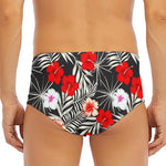 White Tropical Hibiscus Pattern Print Men's Triangle Swim Briefs