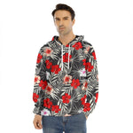 White Tropical Hibiscus Pattern Print Men's Velvet Pullover Hoodie