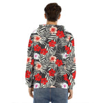White Tropical Hibiscus Pattern Print Men's Velvet Pullover Hoodie