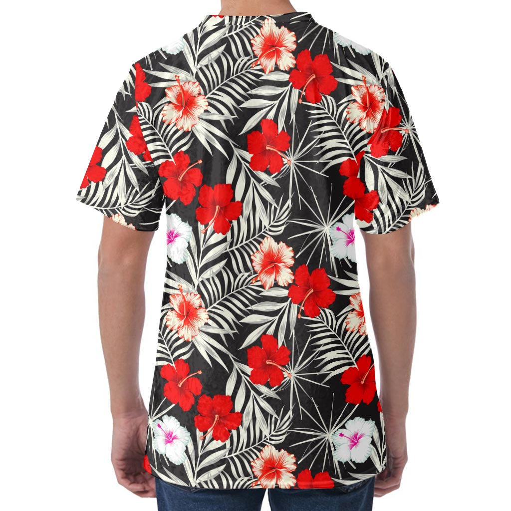 White Tropical Hibiscus Pattern Print Men's Velvet T-Shirt