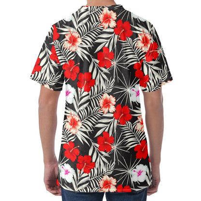 White Tropical Hibiscus Pattern Print Men's Velvet T-Shirt
