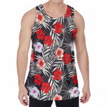 White Tropical Hibiscus Pattern Print Men's Velvet Tank Top