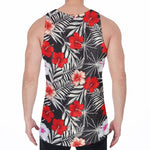 White Tropical Hibiscus Pattern Print Men's Velvet Tank Top