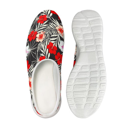 White Tropical Hibiscus Pattern Print Mesh Casual Shoes