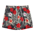 White Tropical Hibiscus Pattern Print Mesh Shorts