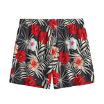White Tropical Hibiscus Pattern Print Mesh Shorts