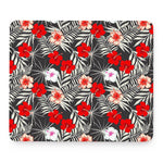 White Tropical Hibiscus Pattern Print Mouse Pad