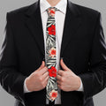 White Tropical Hibiscus Pattern Print Necktie