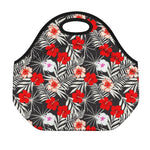 White Tropical Hibiscus Pattern Print Neoprene Lunch Bag