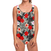 White Tropical Hibiscus Pattern Print One Piece Swimsuit