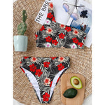 White Tropical Hibiscus Pattern Print One Shoulder Bikini Top