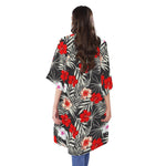 White Tropical Hibiscus Pattern Print Open Front Beach Cover Up