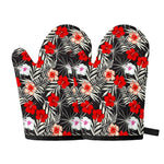 White Tropical Hibiscus Pattern Print Oven Mitts