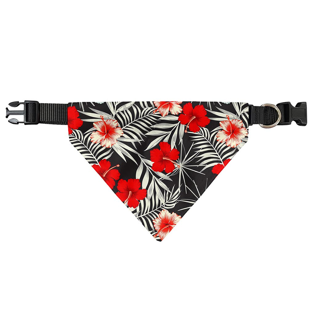 White Tropical Hibiscus Pattern Print Over The Collar Dog Bandana
