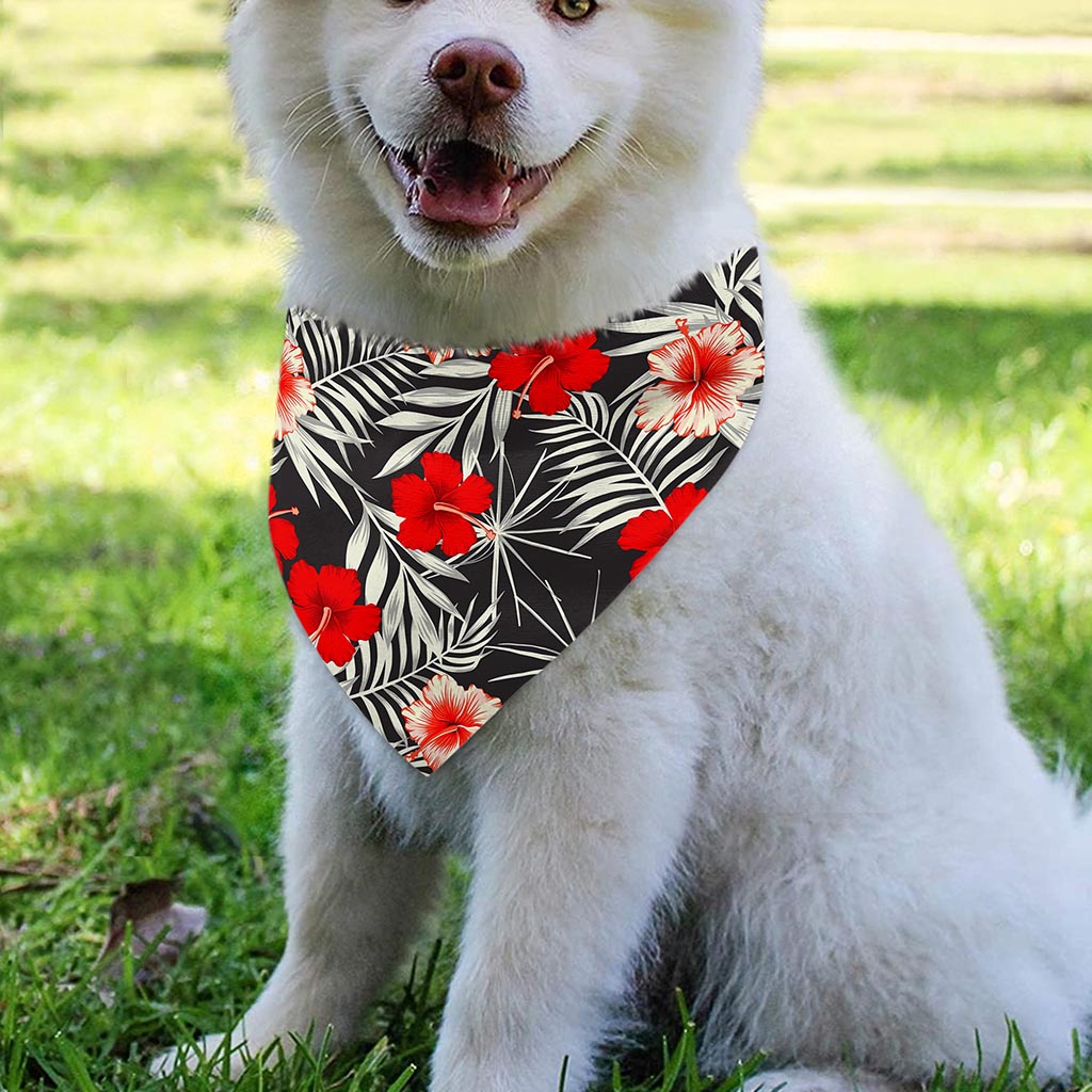 White Tropical Hibiscus Pattern Print Over The Collar Dog Bandana
