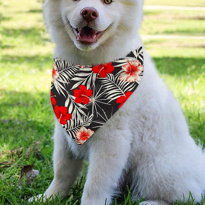 White Tropical Hibiscus Pattern Print Over The Collar Dog Bandana