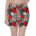 White Tropical Hibiscus Pattern Print Pencil Mini Skirt