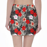 White Tropical Hibiscus Pattern Print Pencil Mini Skirt