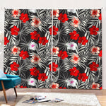 White Tropical Hibiscus Pattern Print Pencil Pleat Curtains